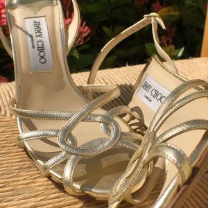 Jimmy Choo metallic gold open toe